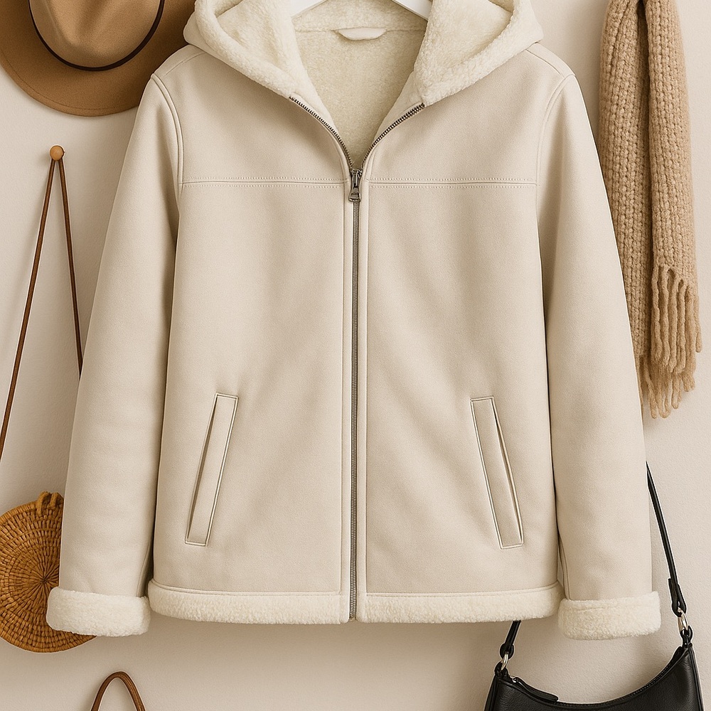 Elegant Cream Teddy Jacket for Women